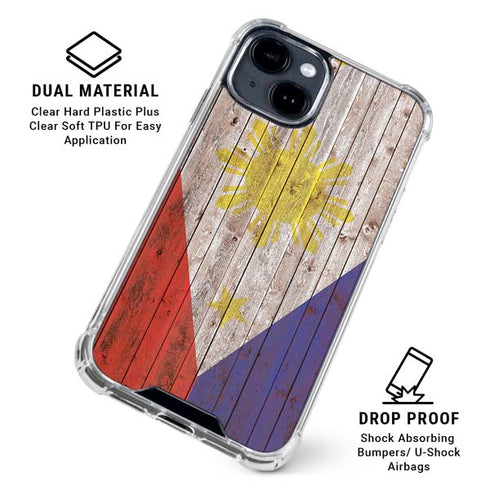 Philippines Flag Dark Wood iPhone 15 Clear Case